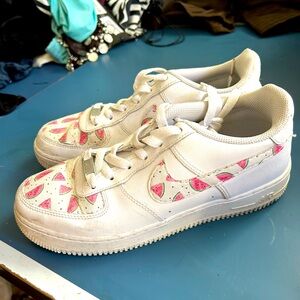 Custom Nike Air Force 1s AF1 Women’s 8.5 watermelon Unique Ooak white artisan 8